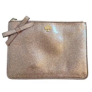 Kate Spade Glitterbug Bow Pouch Zippered Envelope Rosegold Handbag Holiday Party